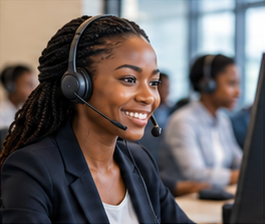 Customer support professional wearing a headset