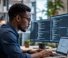 Technology professional working with computers